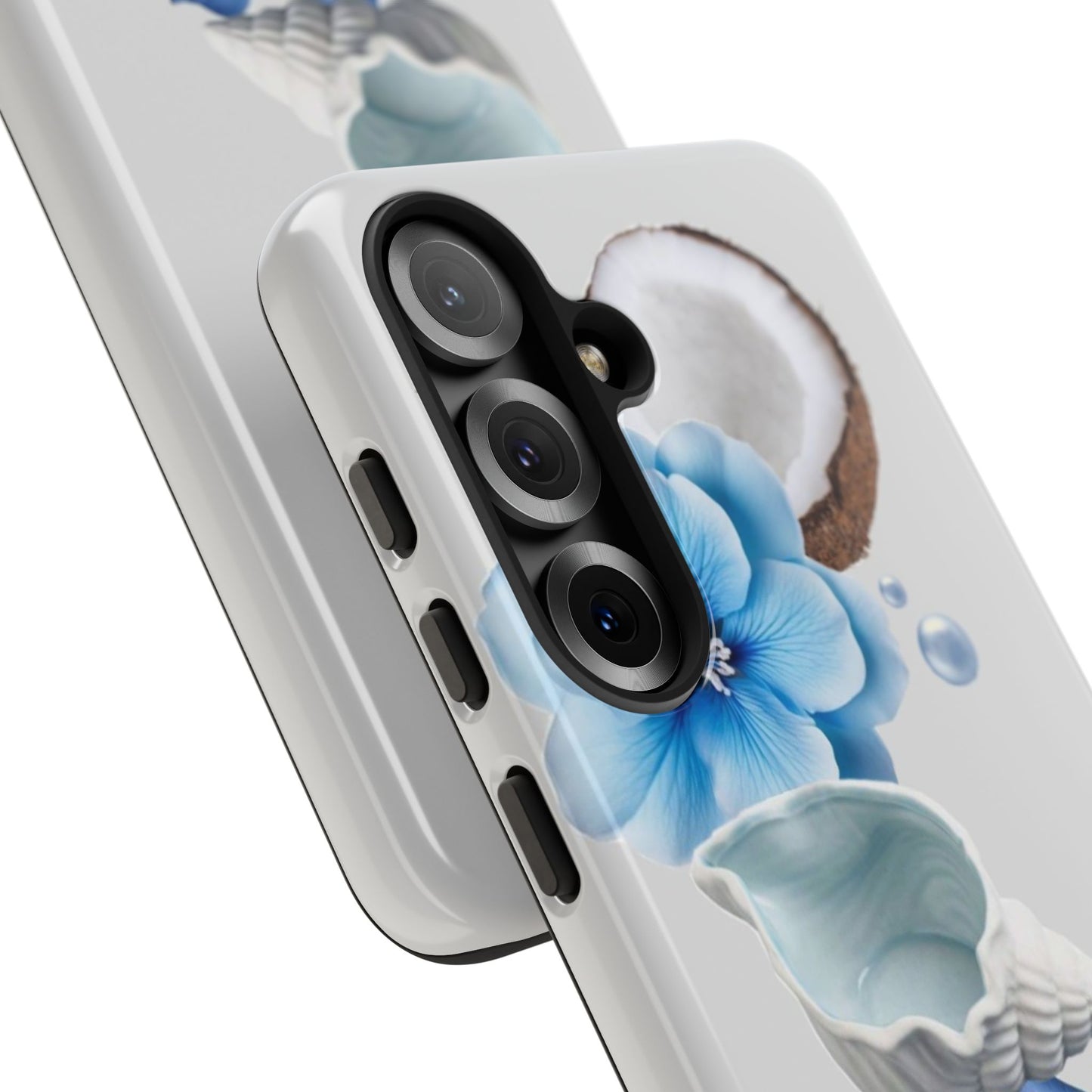 Tropical Blue Floral Phone Case — Coconut, Shell & Starfish Design