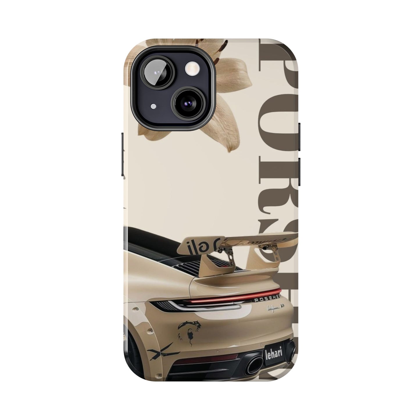 Tough Phone Case — Beige Sports Car Design with 'Tourist' Typography