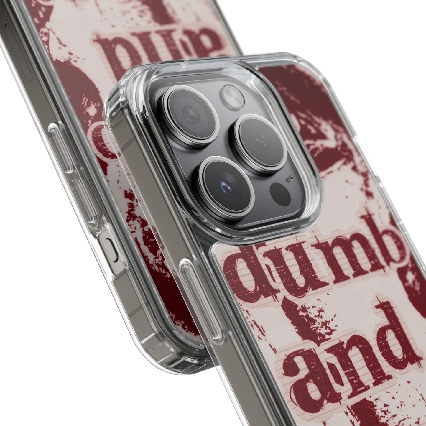 Clear Phone Case — “dumb and poetic” Red Typographic Design