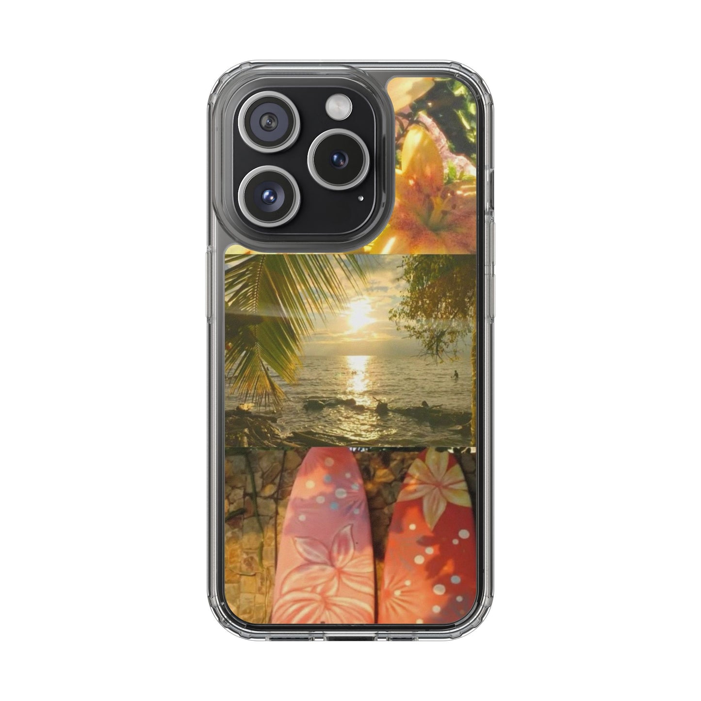 Tropical Sunset Phone Case — Floral Surfboard Clear iPhone Case