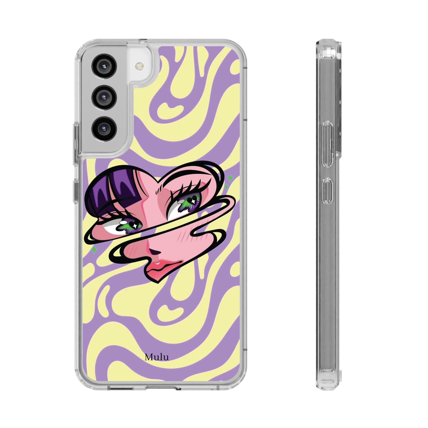 Clear Impact-Resistant Case — Retro Psychedelic Heart Face Design