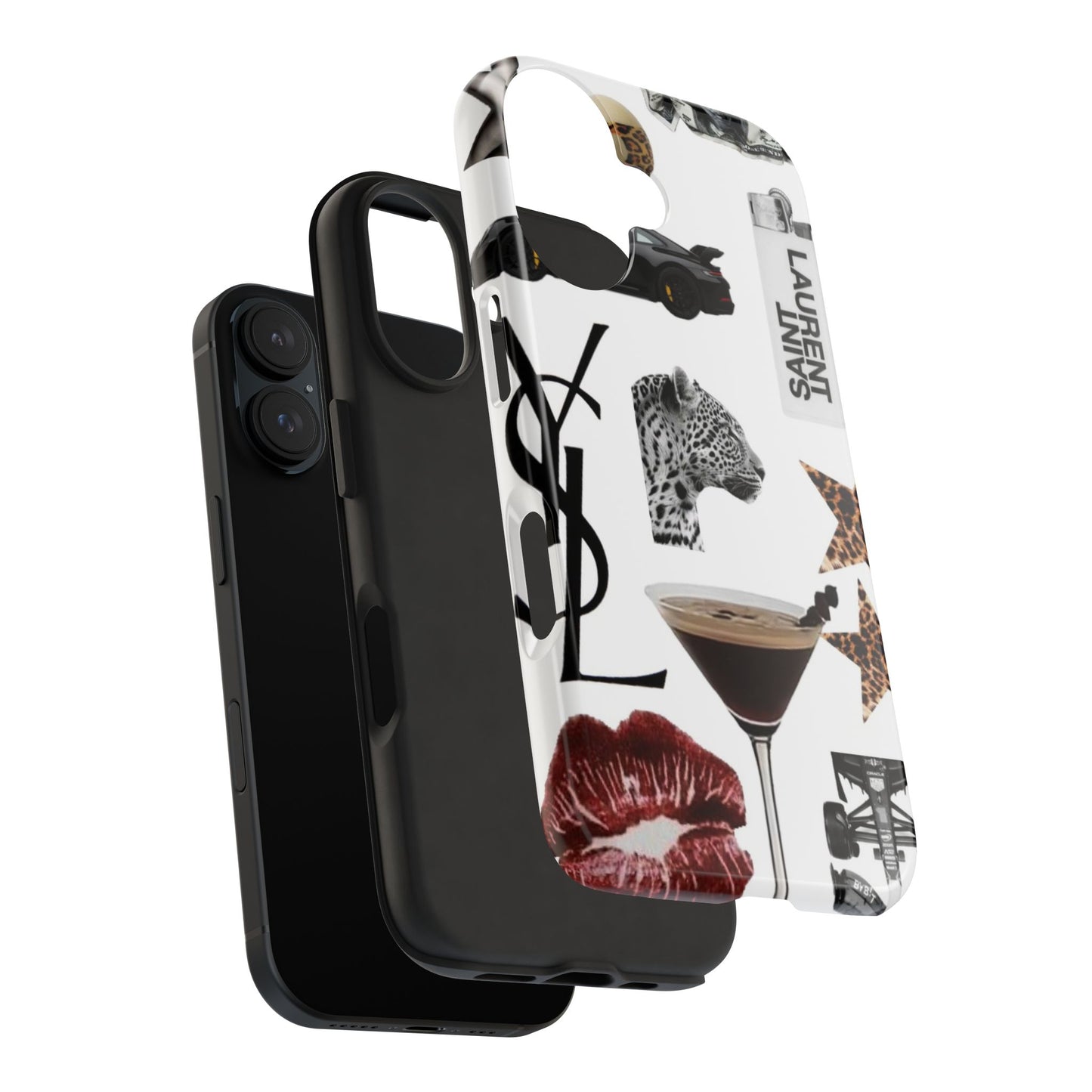 Tough Phone Case — Luxe Fashion Collage with Leopard, Martini & Kiss Print