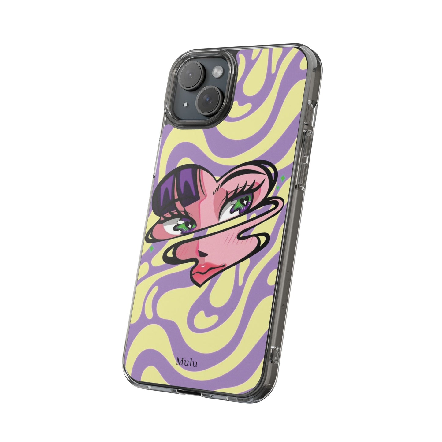 Clear Impact-Resistant Case — Retro Psychedelic Heart Face Design