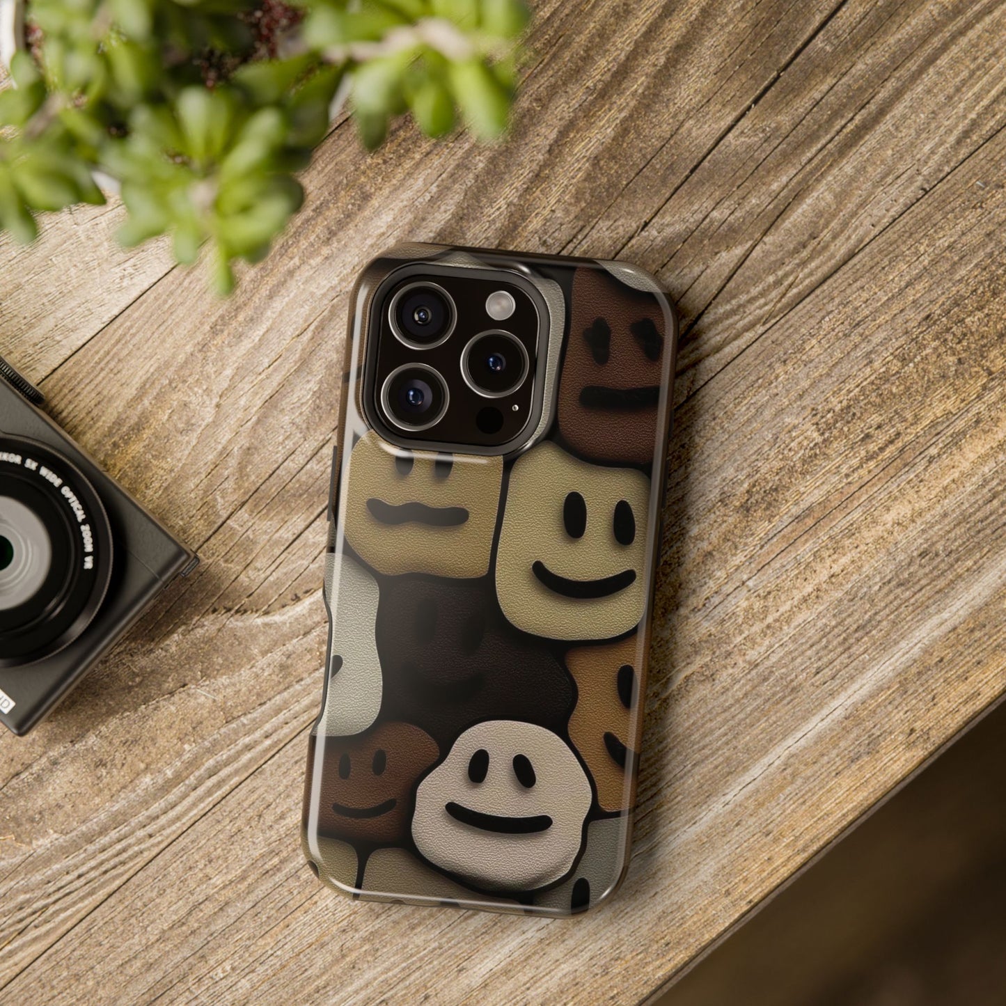 Magnetic Impact-Resistant Case — Brown Smiley Tile Phone Cover