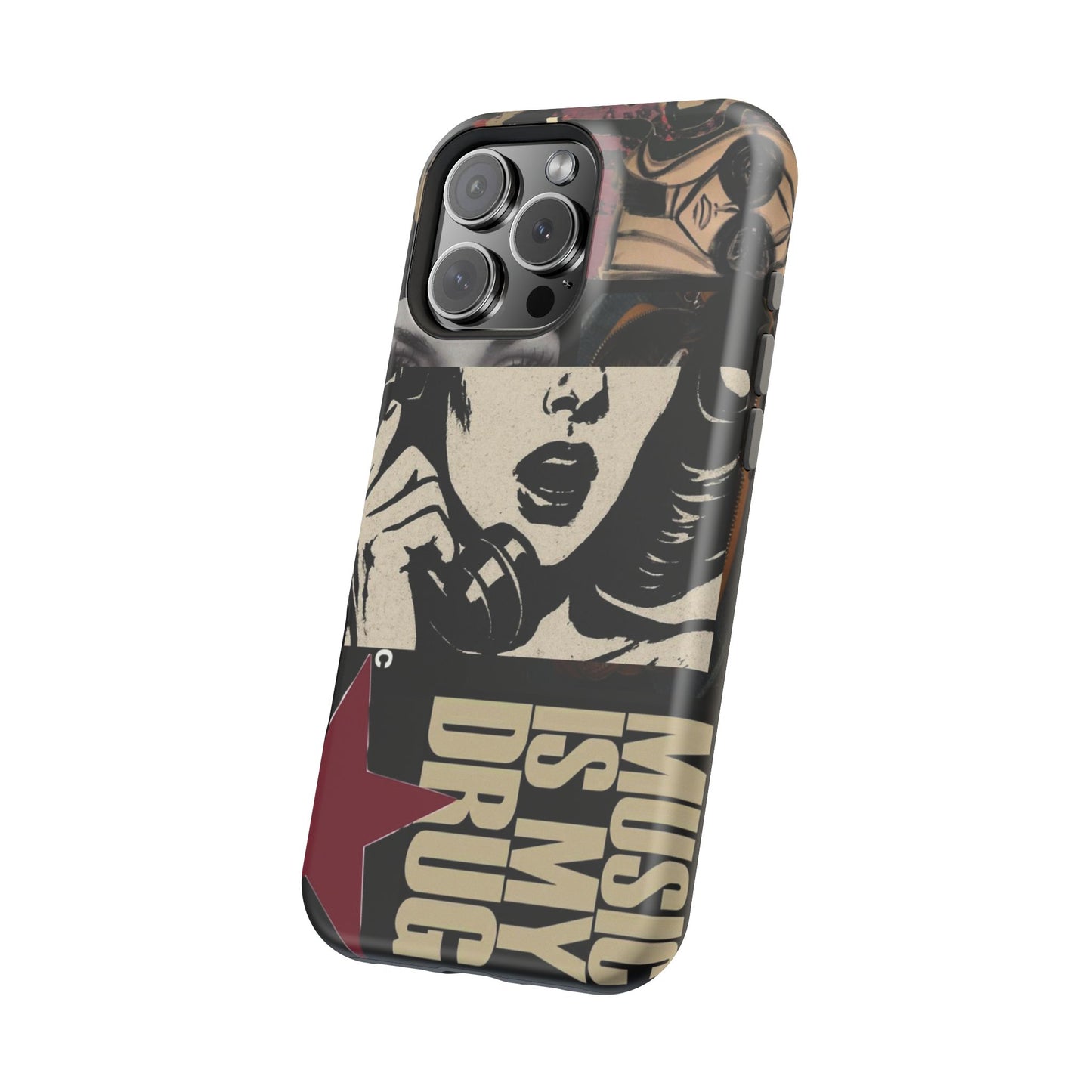 Magnetic Impact Phone Case — Retro Pop Art "Music Is My Drug" Design