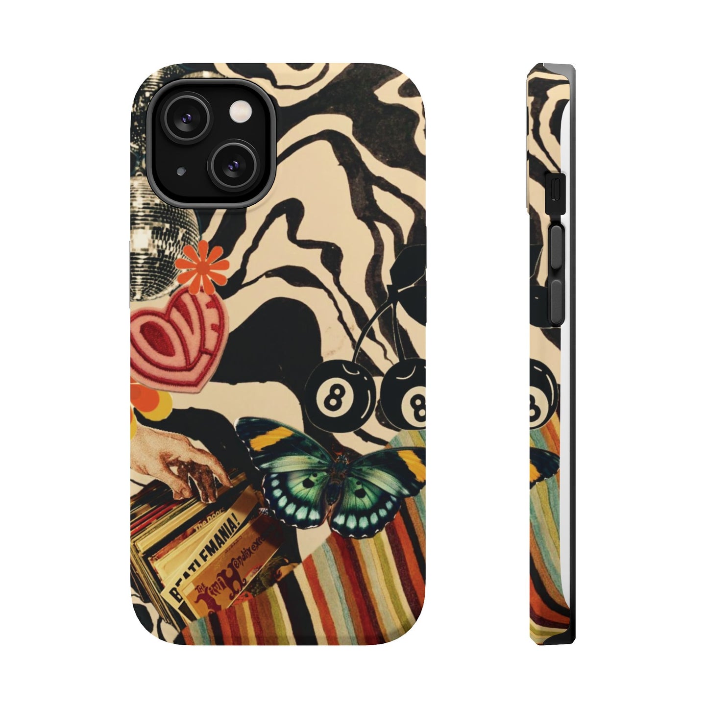 Phone Case — Retro Collage Magnetic Impact-Resistant Case with Butterfly & Zebra Print