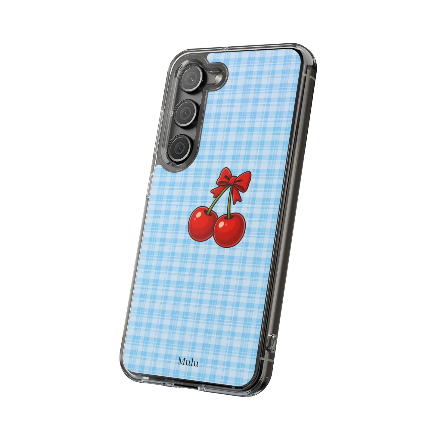Clear Cherry Gingham Phone Case — Impact-Resistant Clear Case with Red Cherry Design
