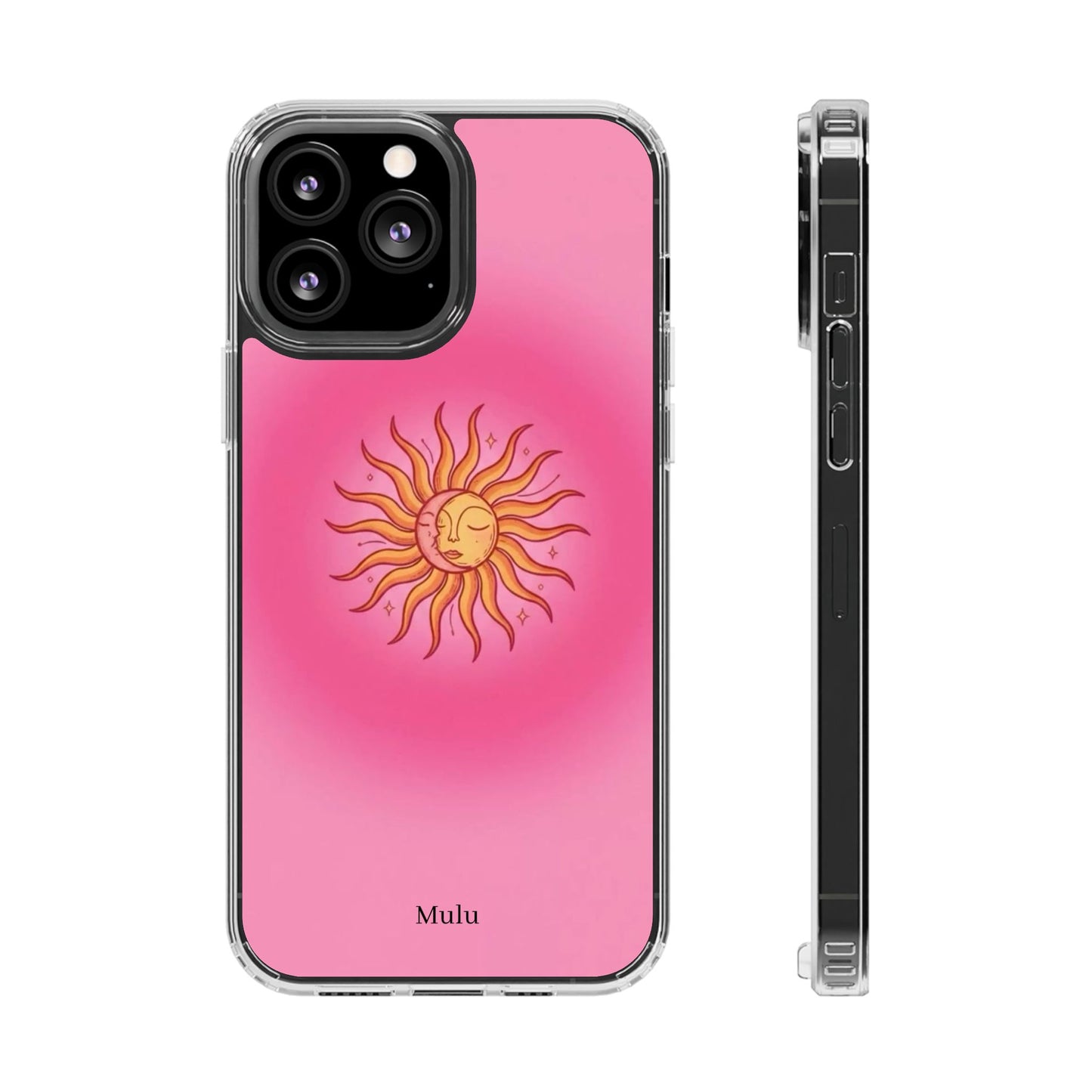 Pink Sun Phone Case — Radiant Sunburst Impact-Resistant Clear Case
