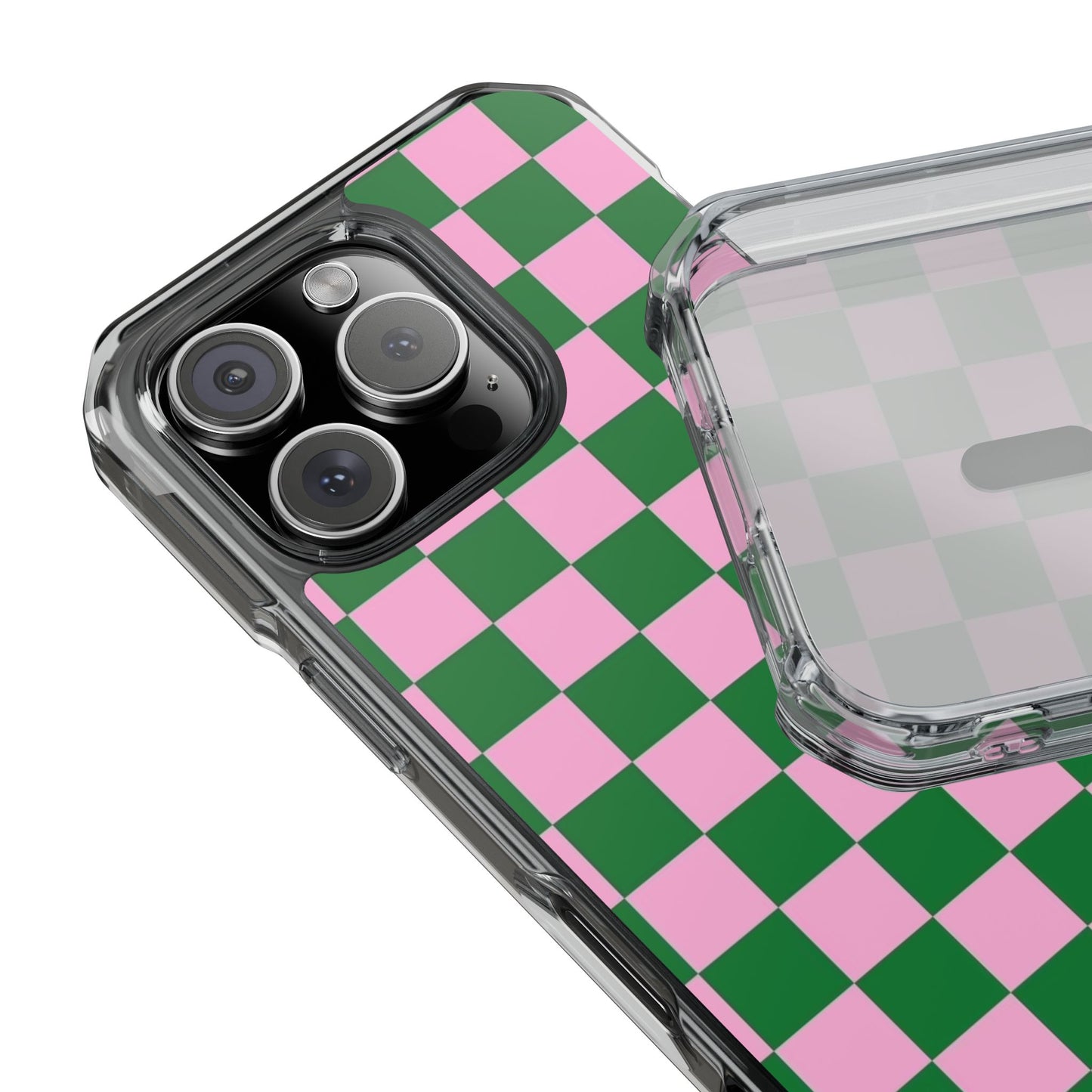 Pink & Green Checkerboard Magnetic Clear Phone Case