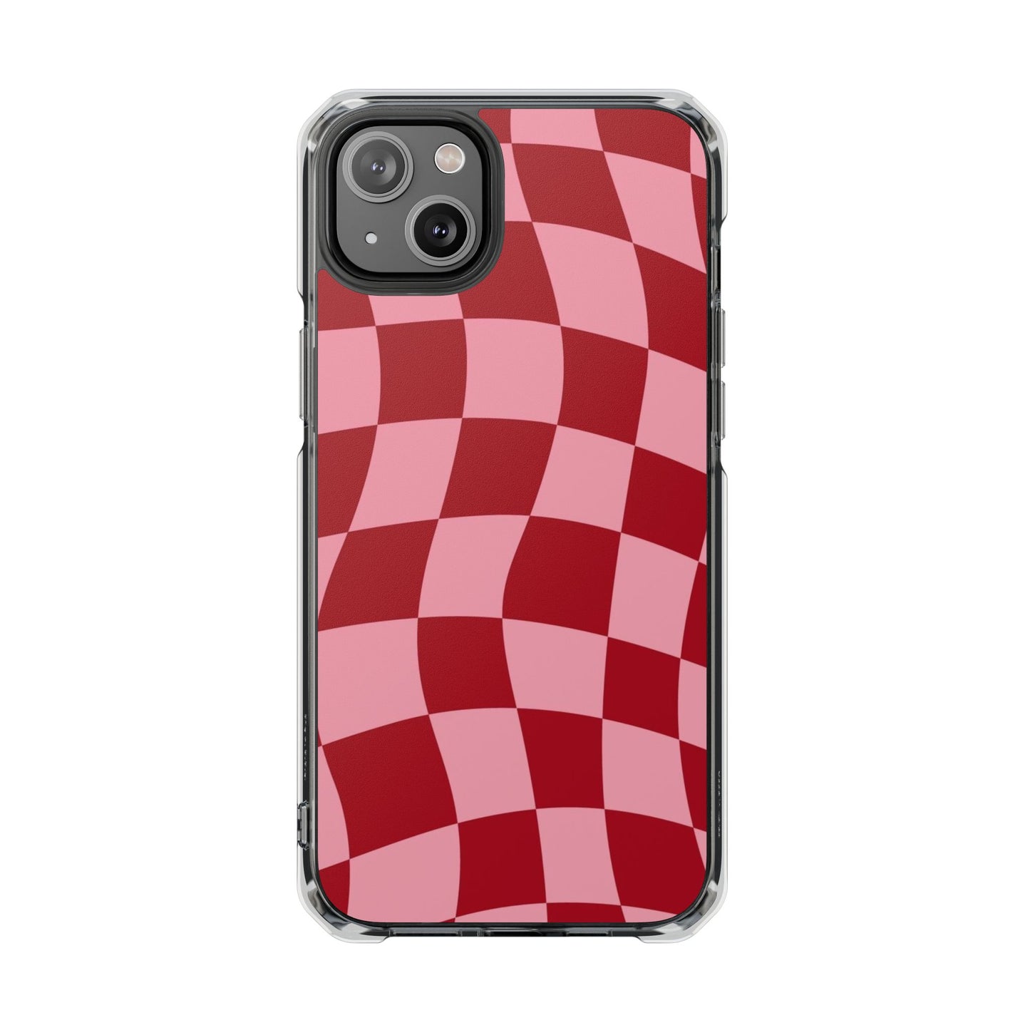 Clear Magnetic Phone Case — Red & Pink Wavy Check Pattern