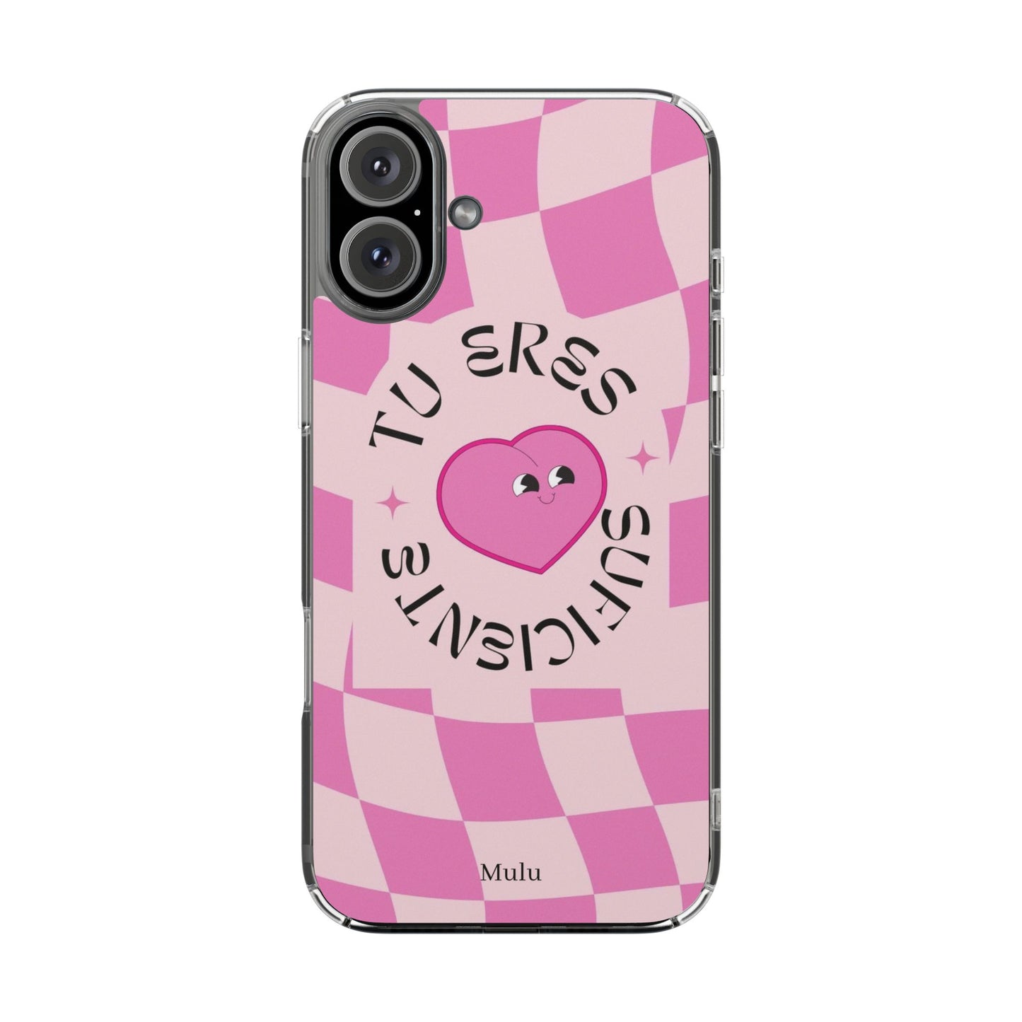 Clear Impact-Resistant Phone Case — Pink Checkerheart “Tu Eres Suficiente” Design