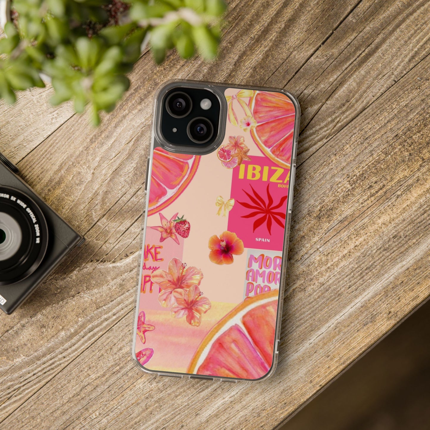 Clear Impact Phone Case — Pink Ibiza Citrus Floral Design