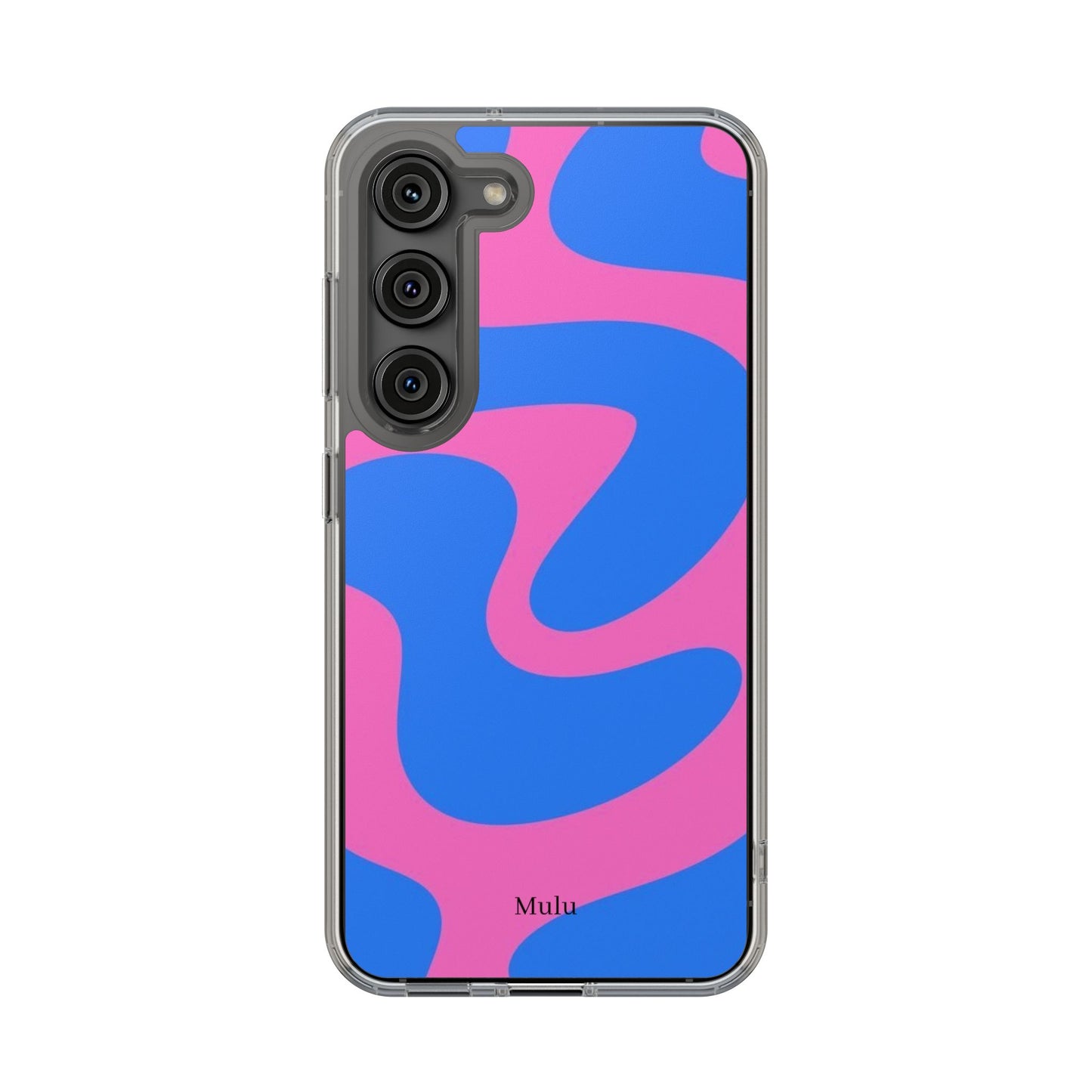 Clear Impact-Resistant Phone Case — Retro Blue & Pink Abstract Swirl