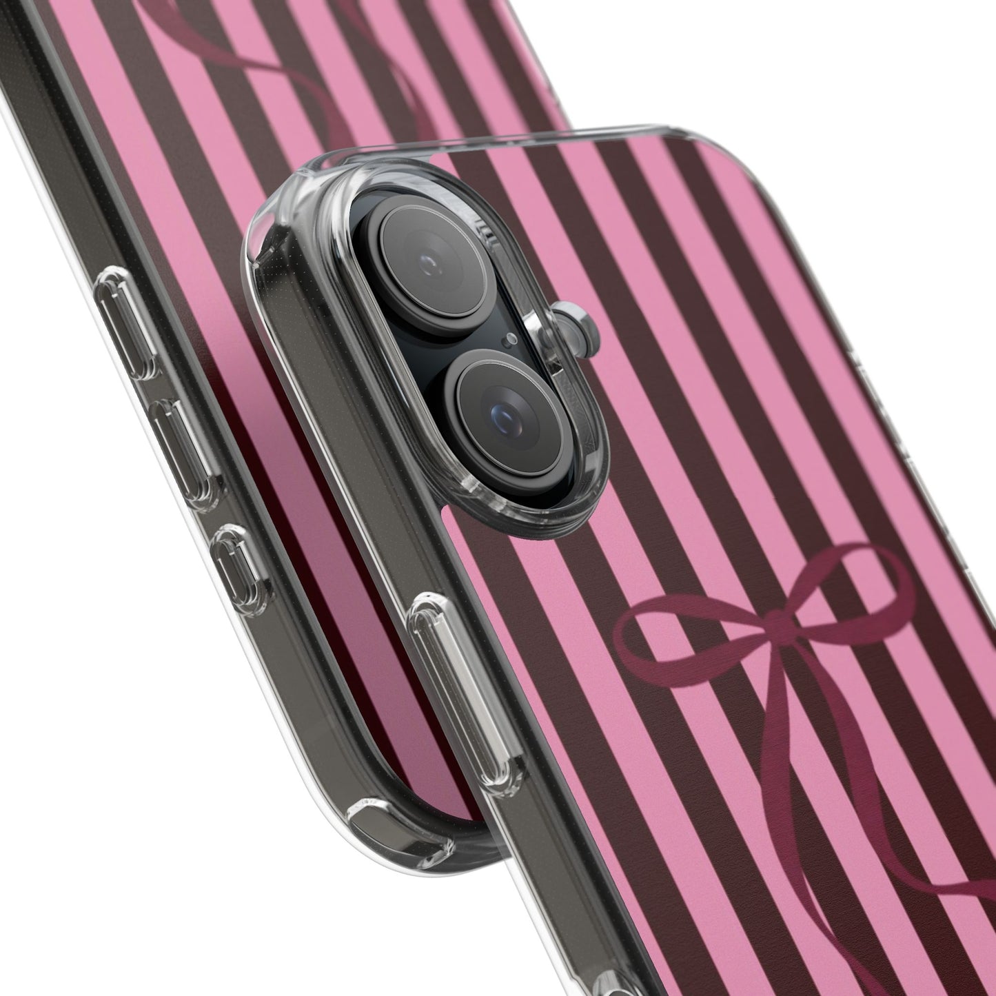 Pink Striped Ribbon Clear Impact-Resistant Phone Case