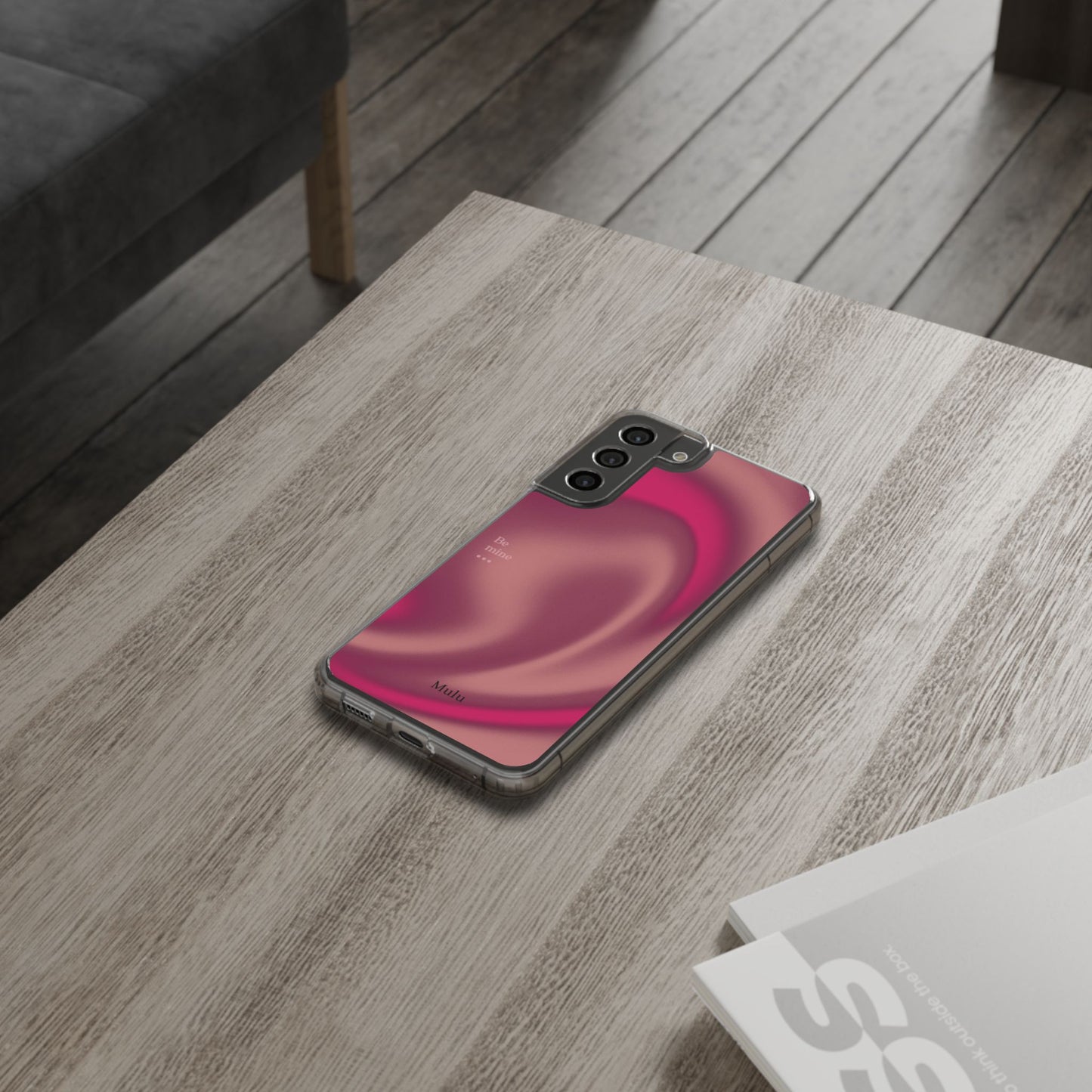 Clear Impact Phone Case — Pink Satin Swirl "Be mine" Design