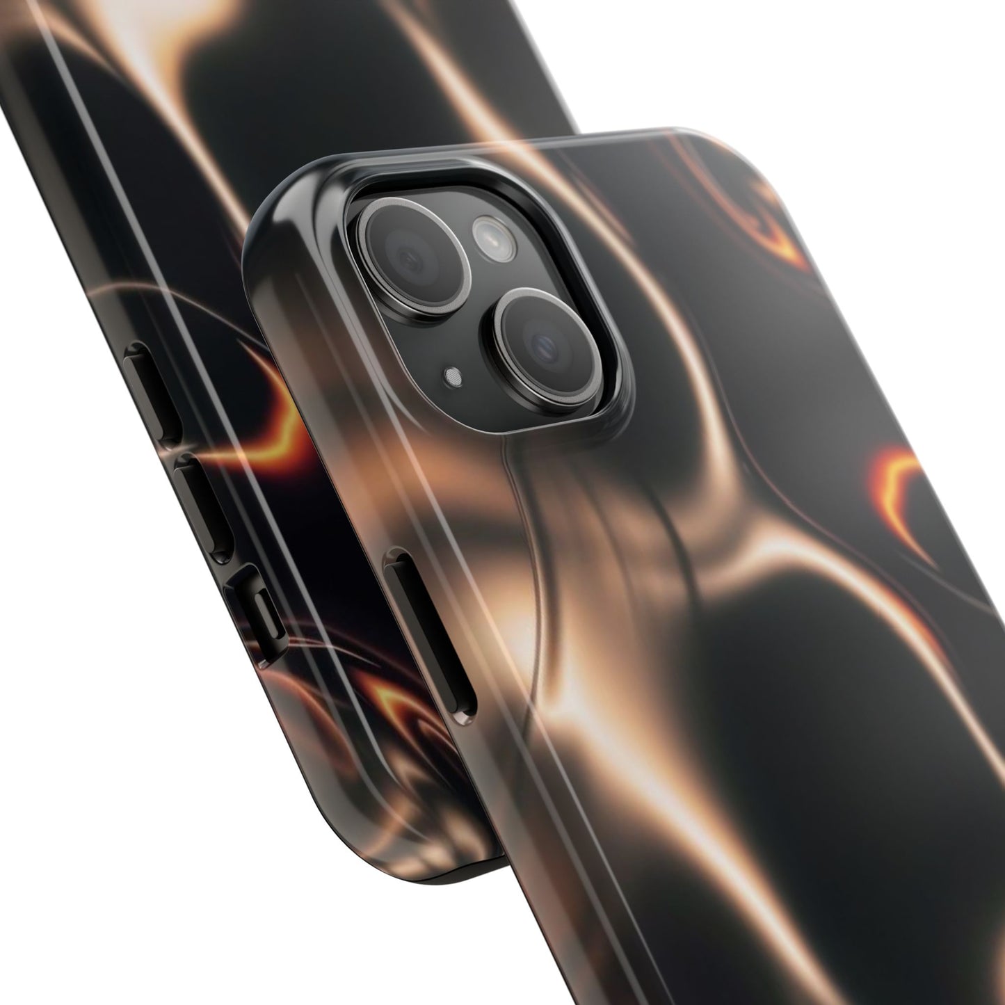 Abstract Liquid Glow Tough Phone Case — Black & Bronze Swirl Protective Cover