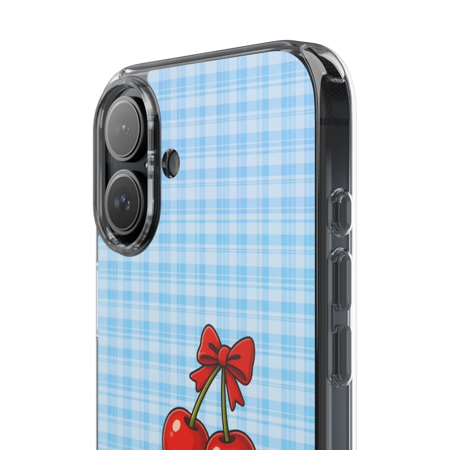 Clear Cherry Gingham Phone Case — Impact-Resistant Clear Case with Red Cherry Design