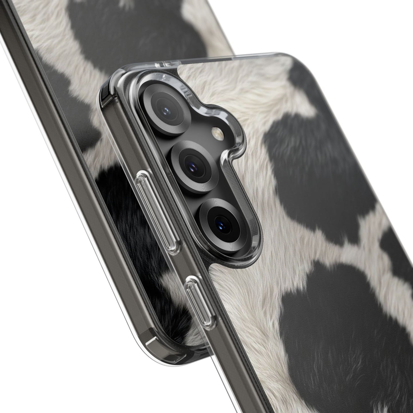 Cow Print Clear Impact Phone Case — Faux Fur Black & White Protection