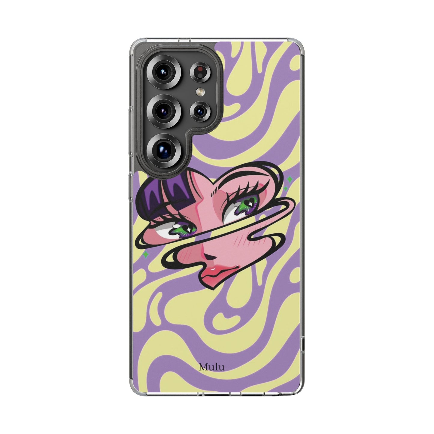 Clear Impact-Resistant Case — Retro Psychedelic Heart Face Design