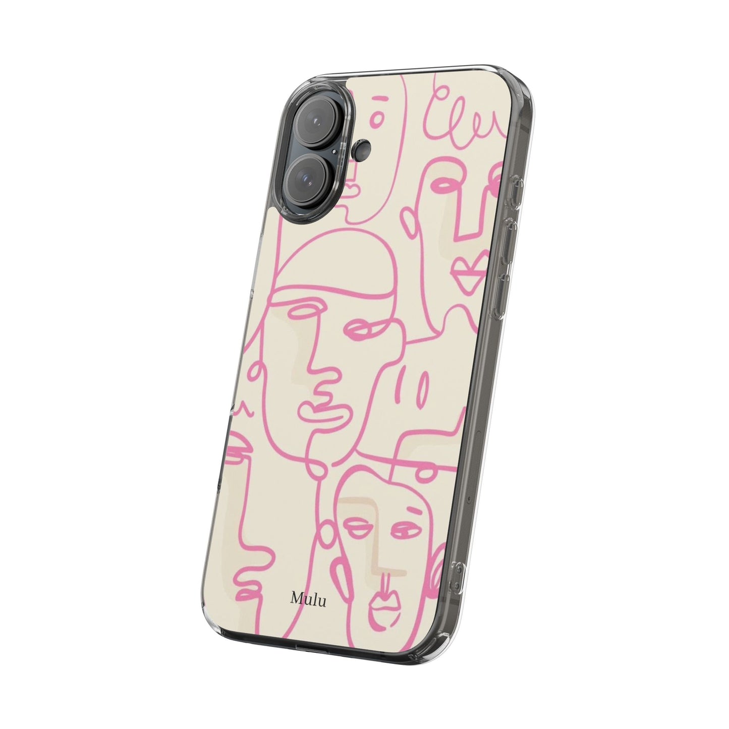 Clear Impact-Resistant Phone Case — Pink Minimalist Line Faces Design