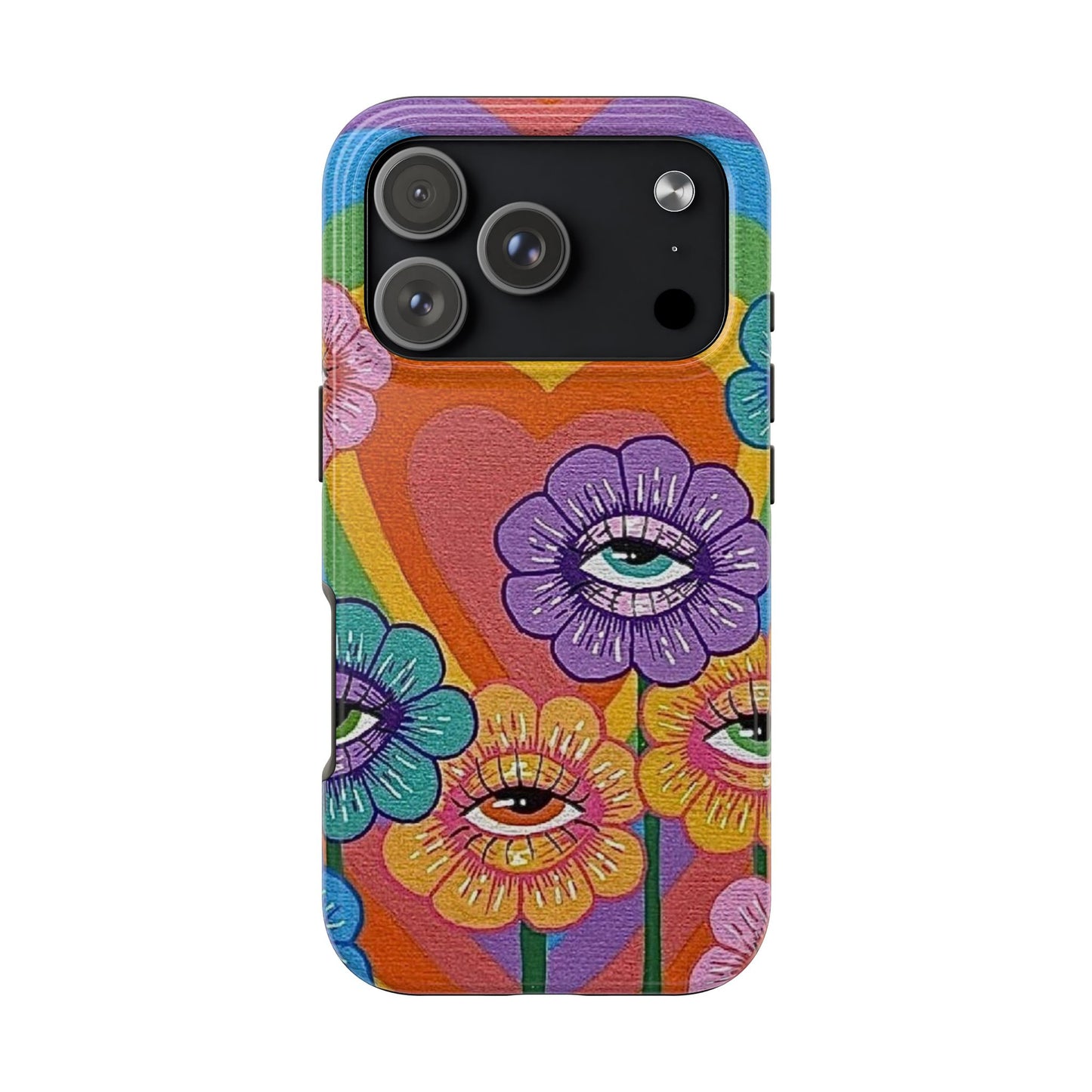 Psychedelic Eye Flower Tough Phone Case — Retro Rainbow Protective iPhone Cover