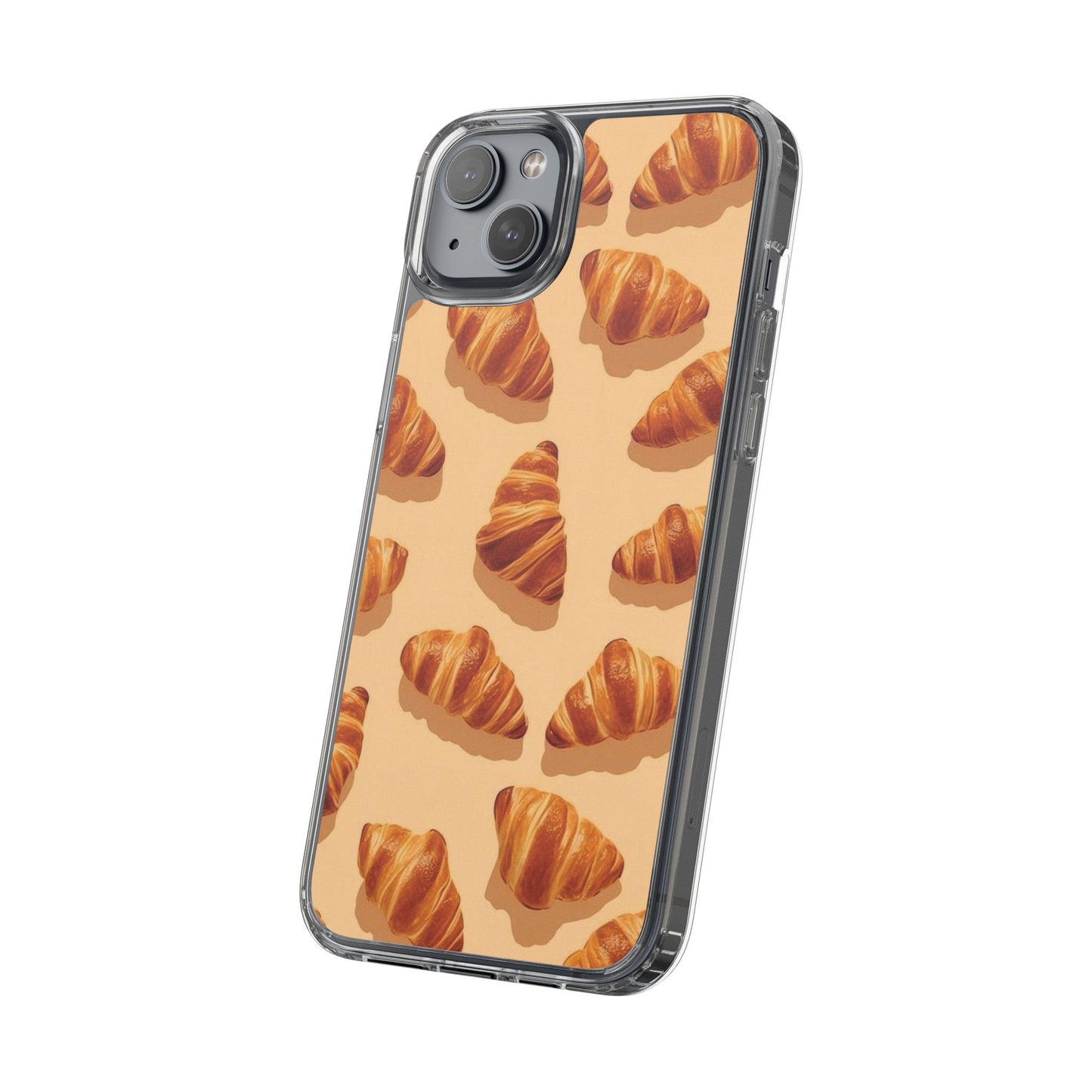 Croissant Pattern Clear Phone Case — Bakery-themed Transparent iPhone Cover