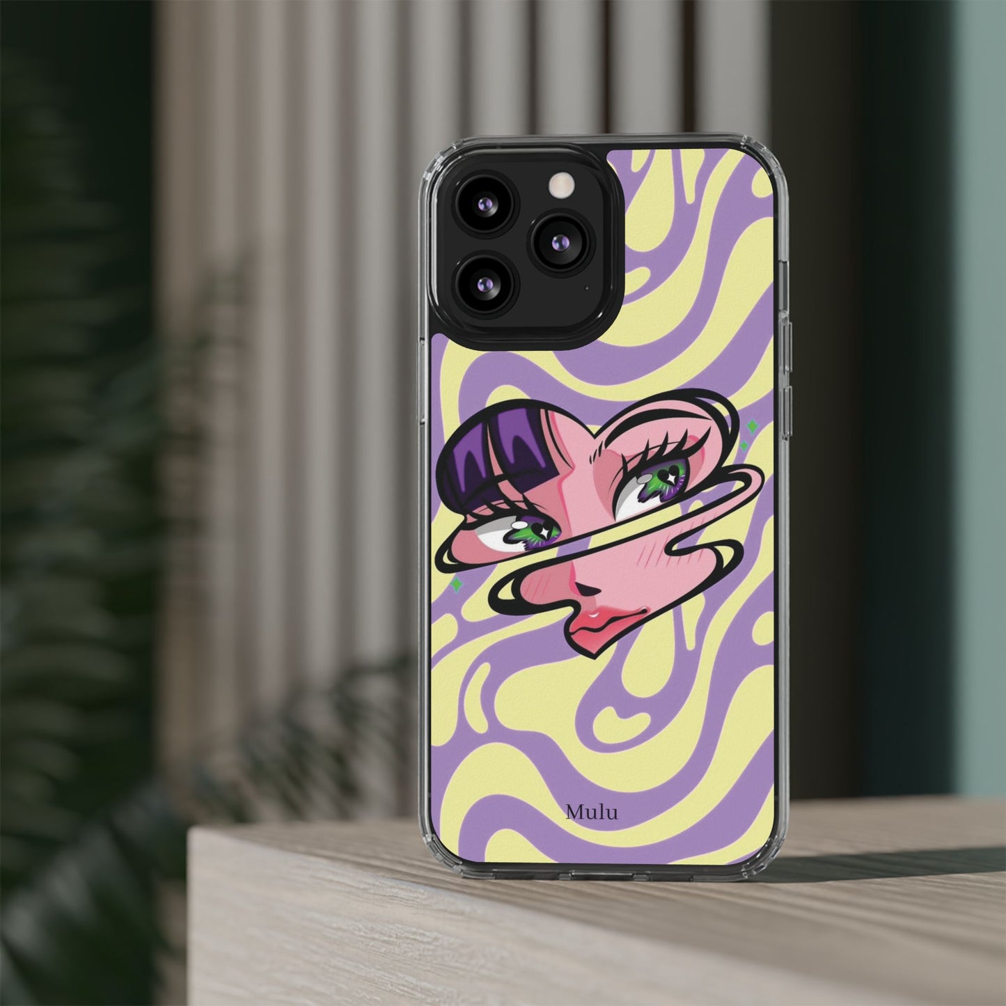 Clear Impact-Resistant Case — Retro Psychedelic Heart Face Design
