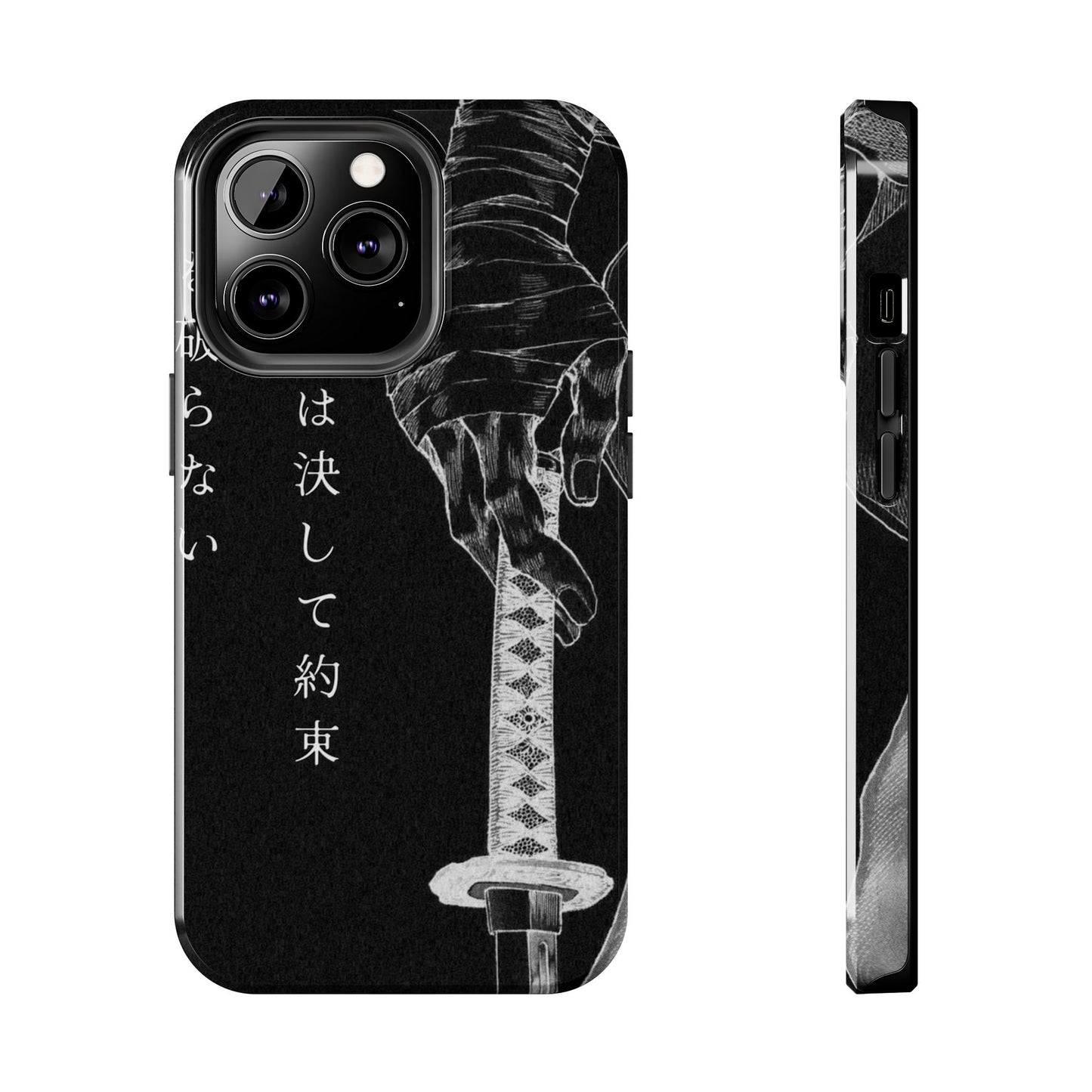 Samurai Vow Tough Phone Case — Black Katana Design with Japanese Text