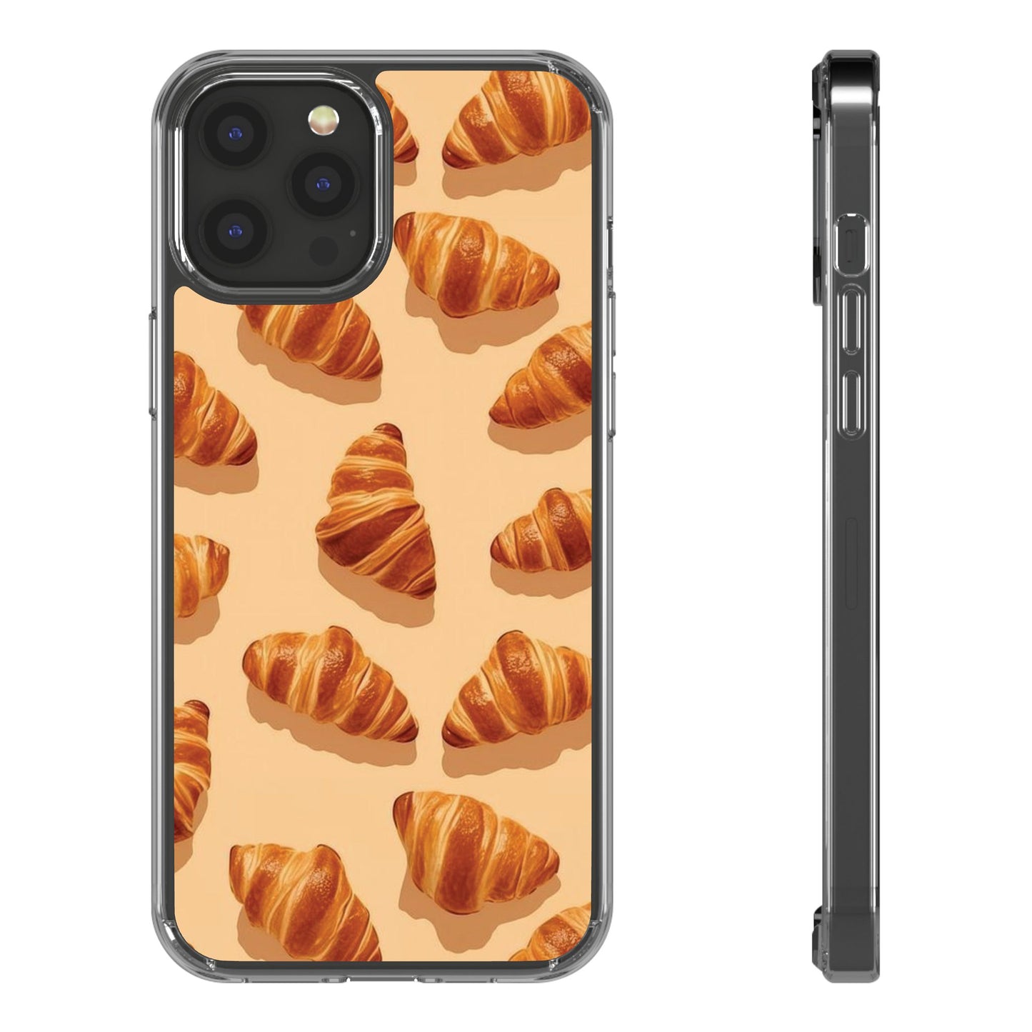 Croissant Pattern Clear Phone Case — Bakery-themed Transparent iPhone Cover