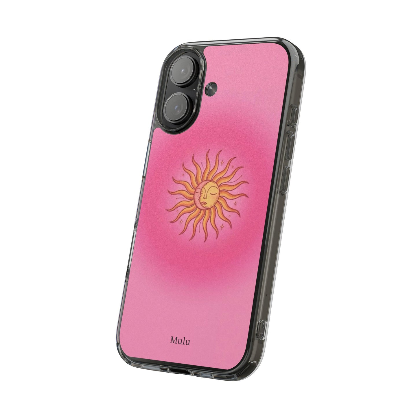 Pink Sun Phone Case — Radiant Sunburst Impact-Resistant Clear Case