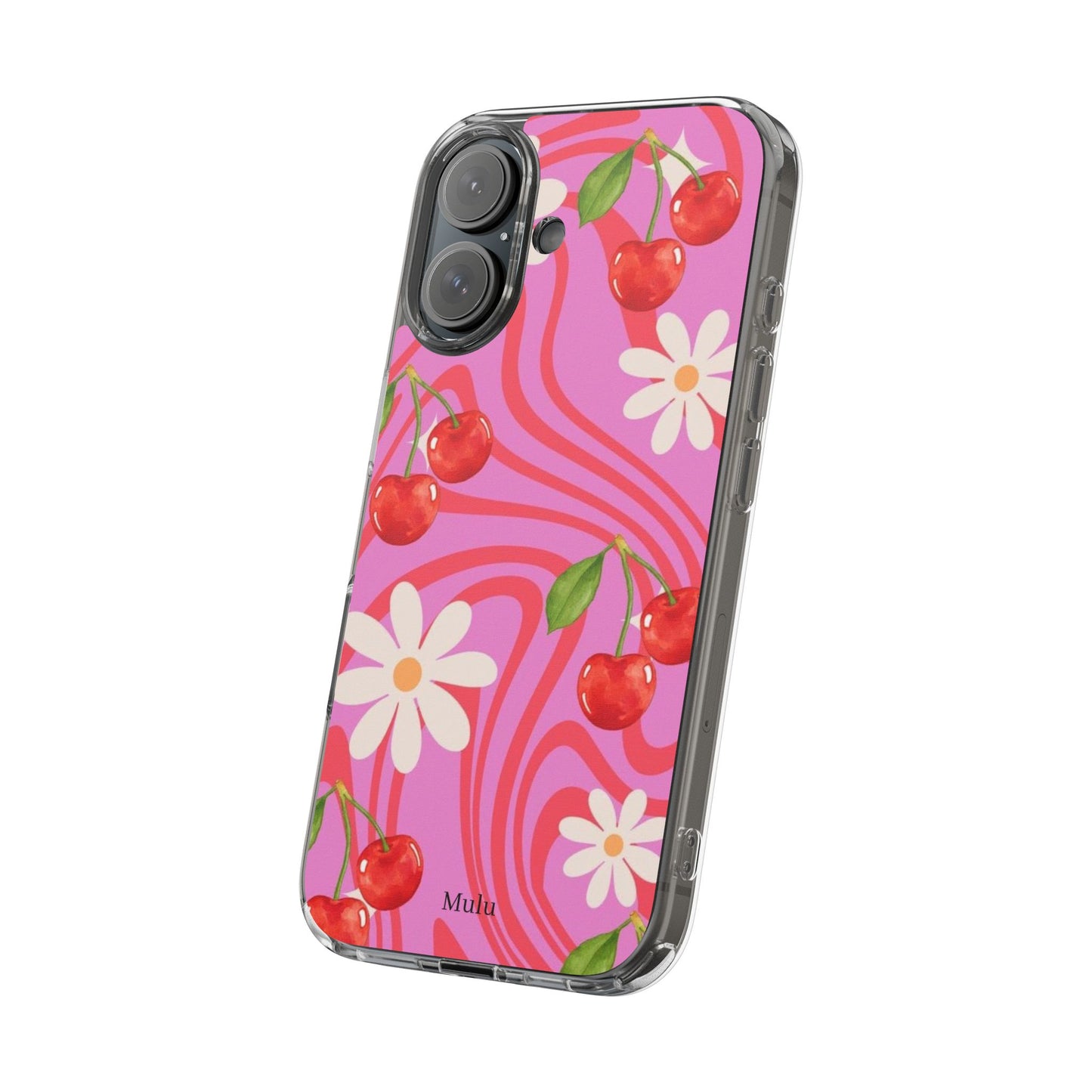 Clear Impact Phone Case — Retro Cherry & Daisy Floral Design