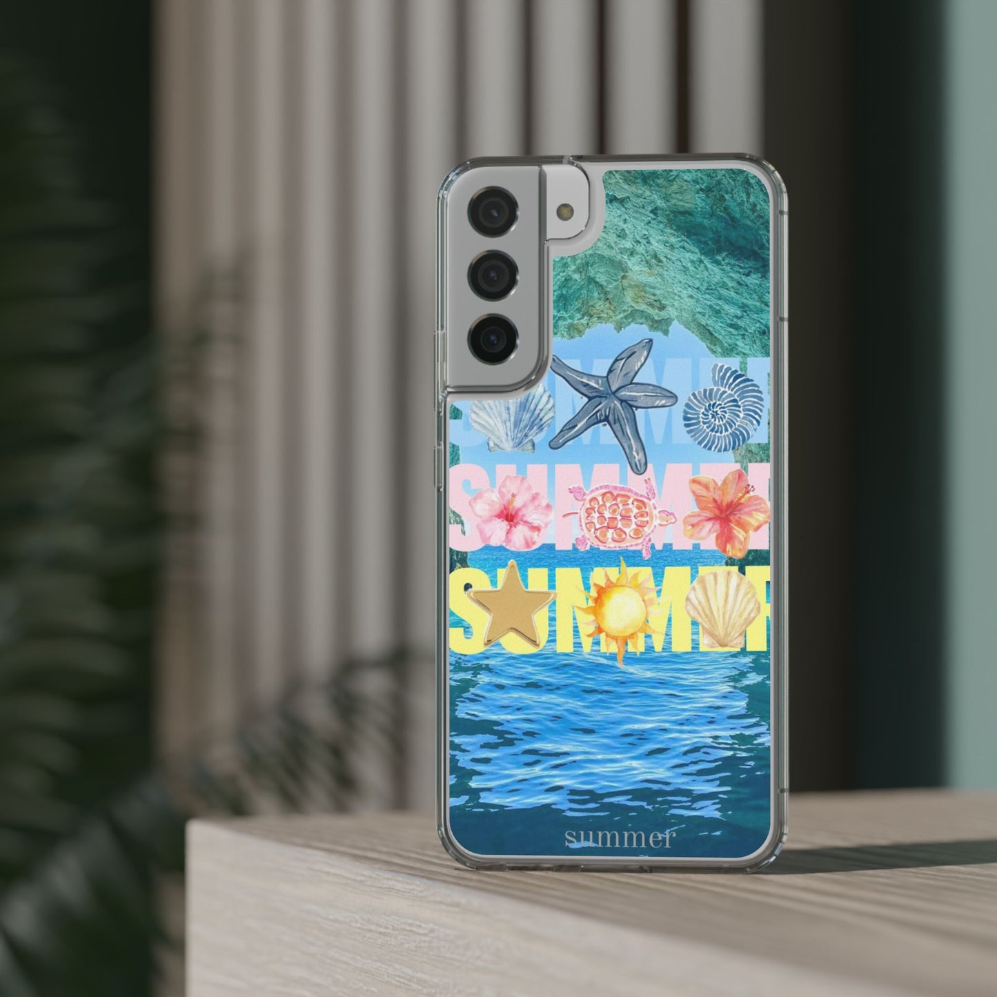 Clear Summer Beach Phone Case — Impact‑Resistant Tropical Design