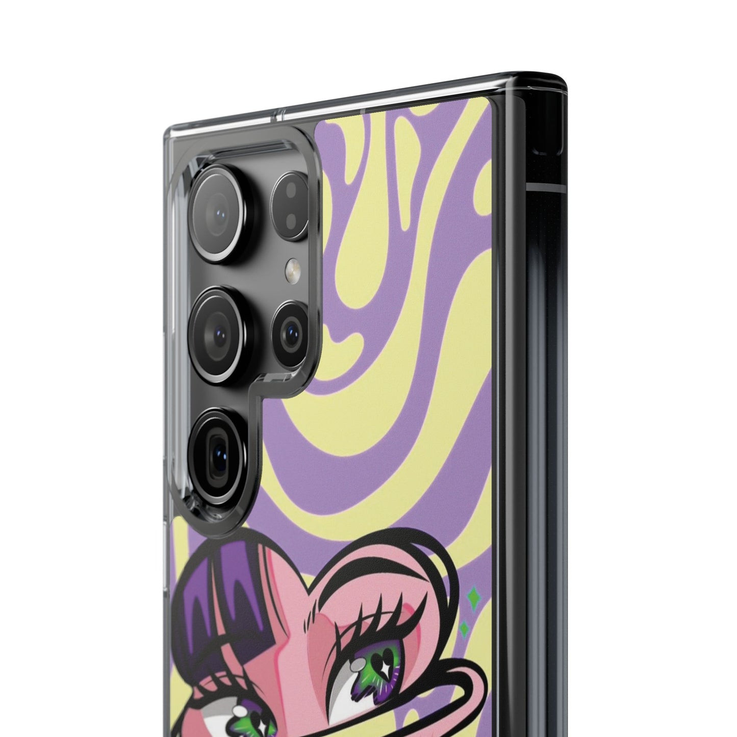 Clear Impact-Resistant Case — Retro Psychedelic Heart Face Design