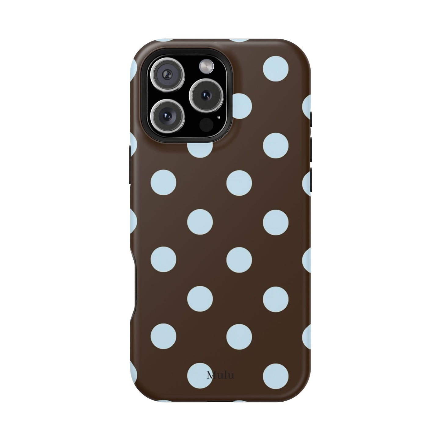 Polka Dot Magnetic Phone Case — Brown with Light Blue Dots, Impact-Resistant
