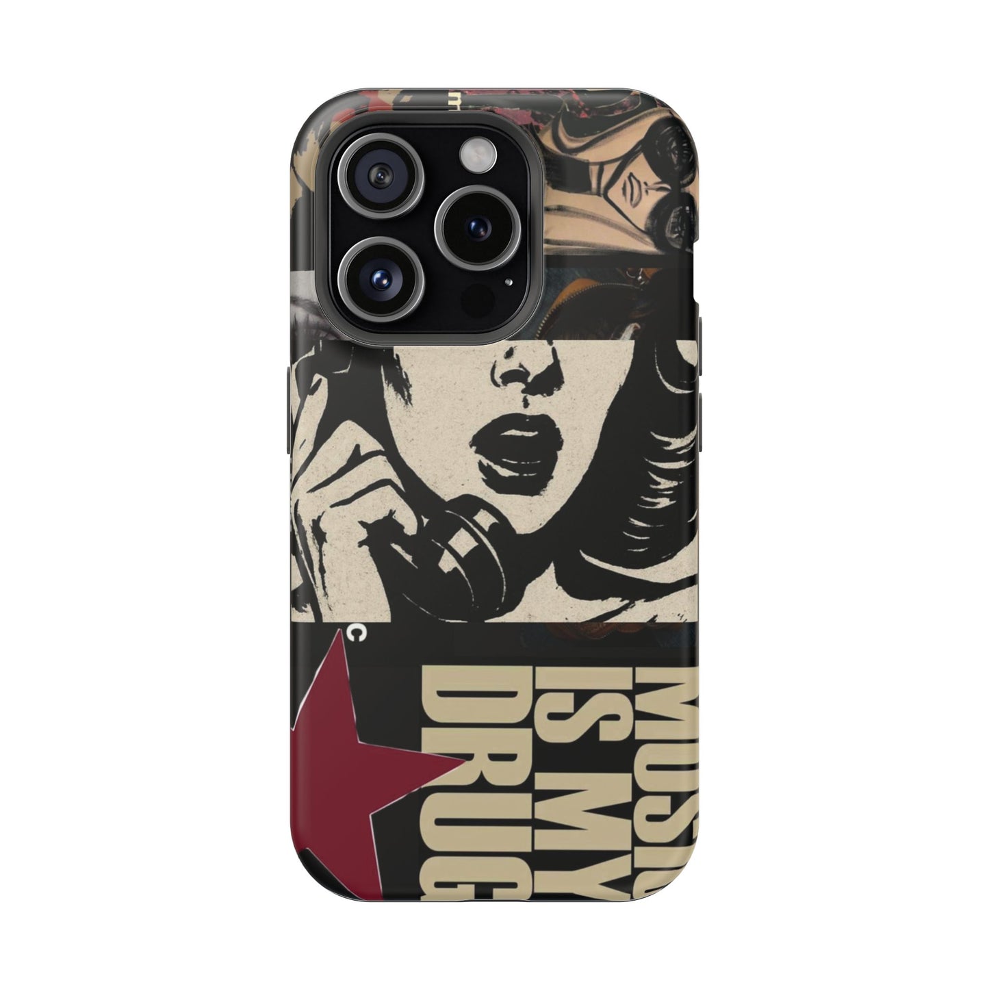 Magnetic Impact Phone Case — Retro Pop Art "Music Is My Drug" Design