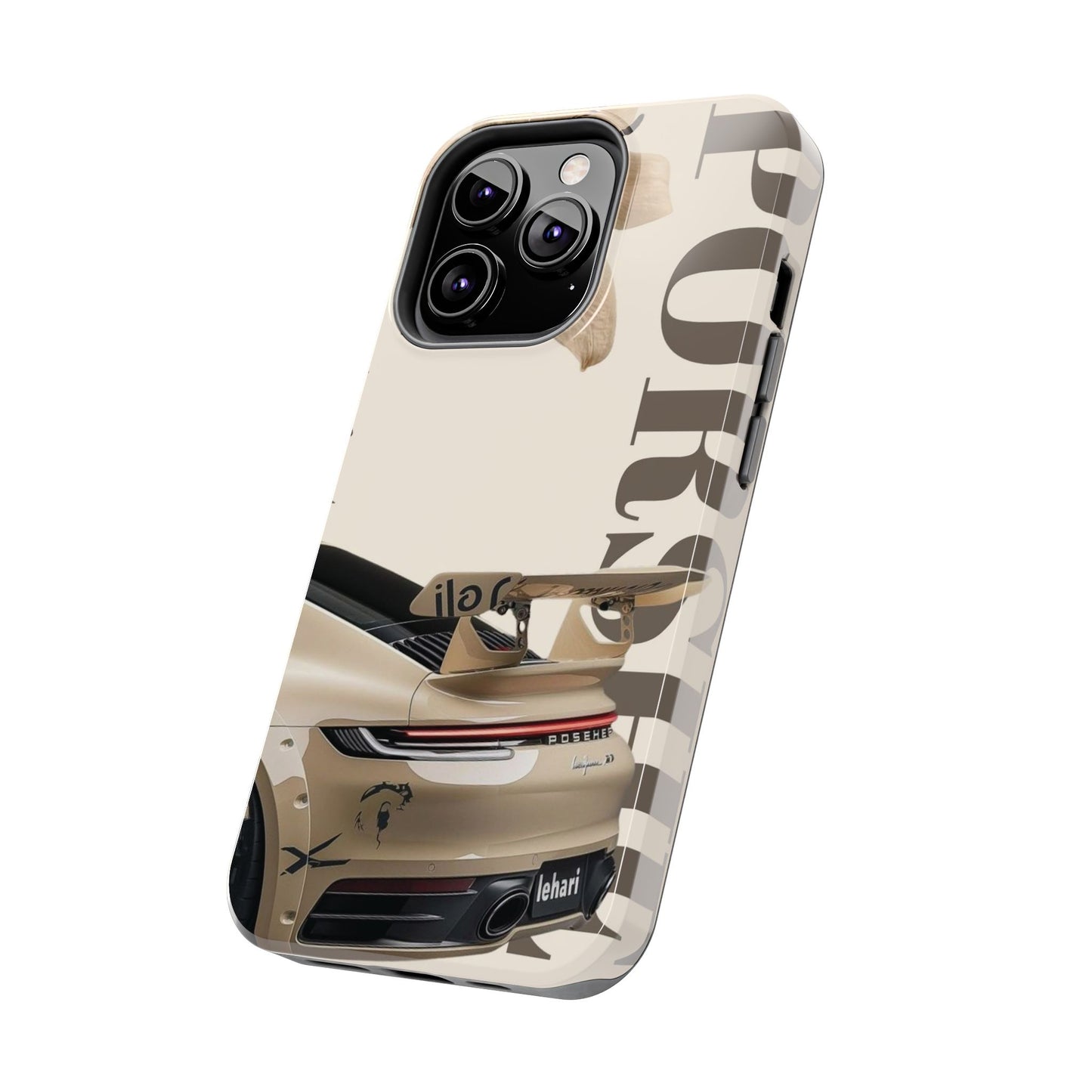 Tough Phone Case — Beige Sports Car Design with 'Tourist' Typography