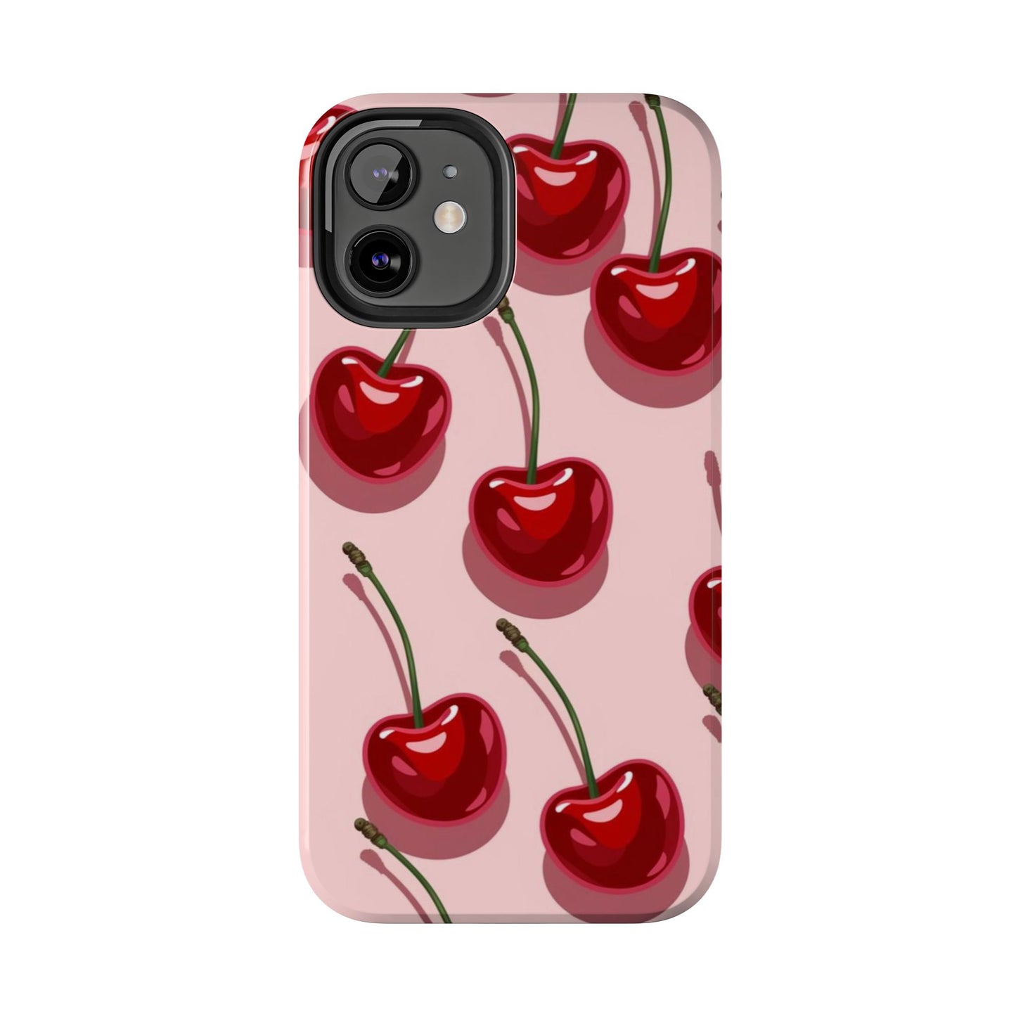 Cherry Pattern Tough Phone Case — Retro Pink Cherry Print Protective Phone Case
