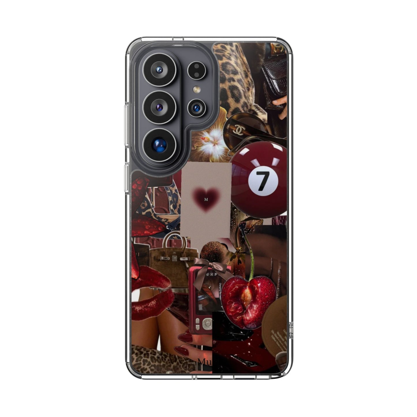 Clear Impact-Resistant Phone Case — Retro Cherry Collage Design