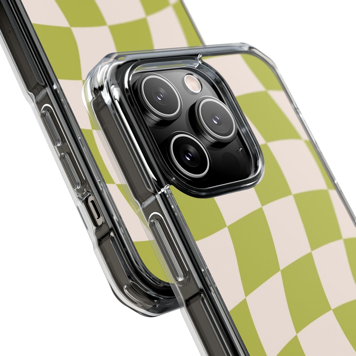 Clear Magnetic Phone Case — Olive Retro Check Pattern