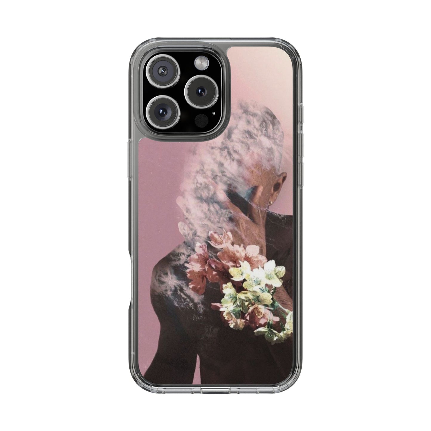 Clear Phone Case — Pink Floral Smoke Art iPhone Case