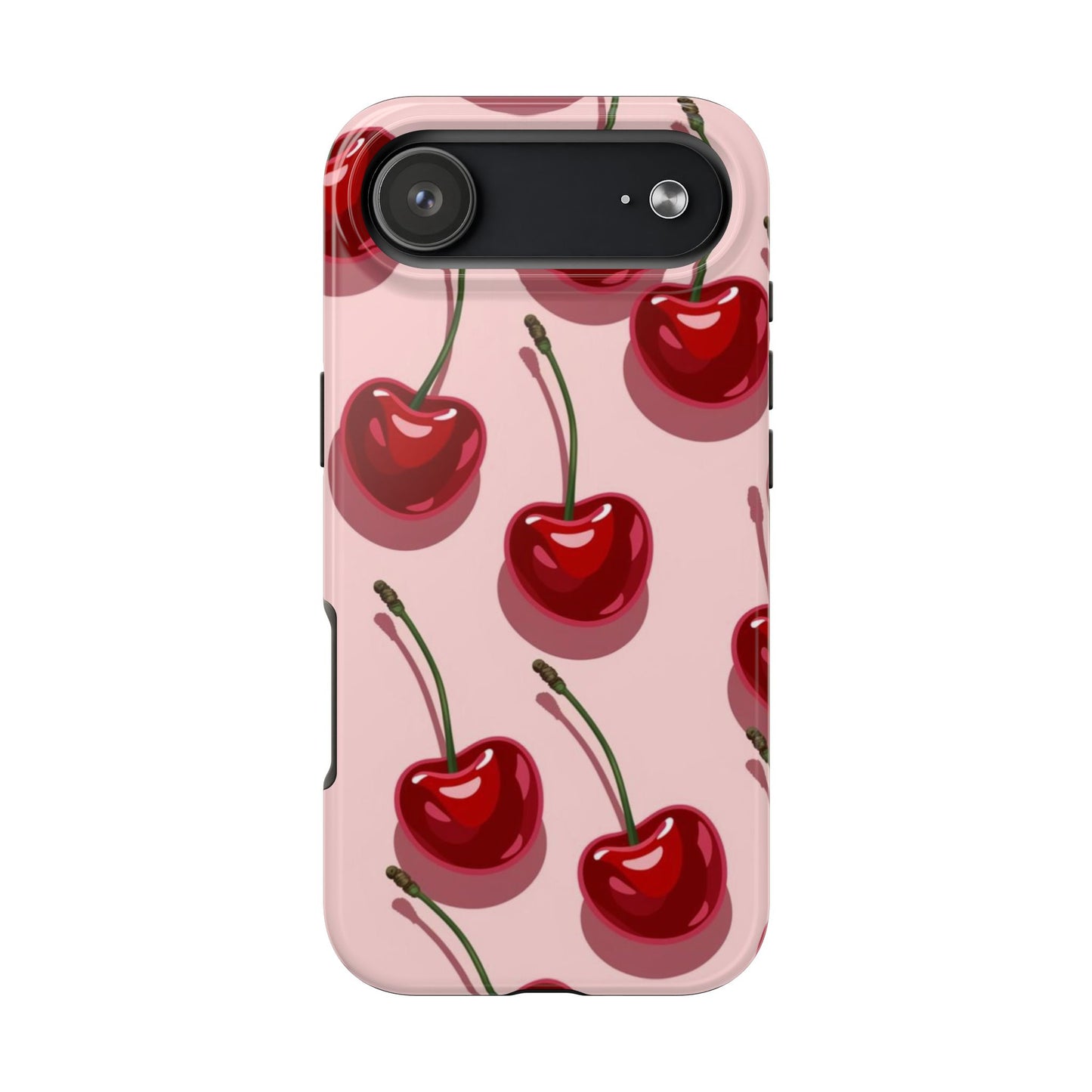 Cherry Pattern Tough Phone Case — Retro Pink Cherry Print Protective Phone Case