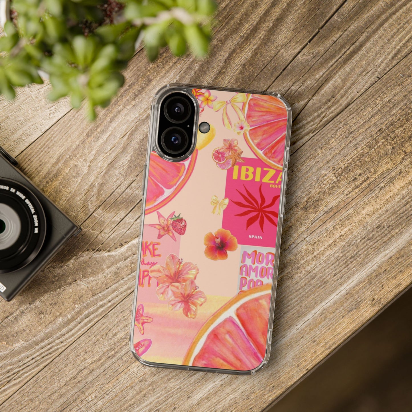 Clear Impact Phone Case — Pink Ibiza Citrus Floral Design