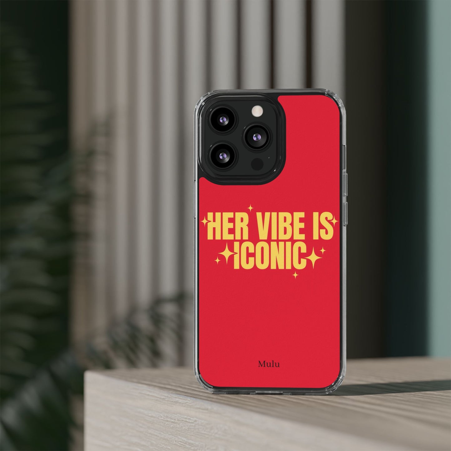 Clear Impact-Resistant Phone Case — "Her Vibe Is Iconic" Red Protective Cover