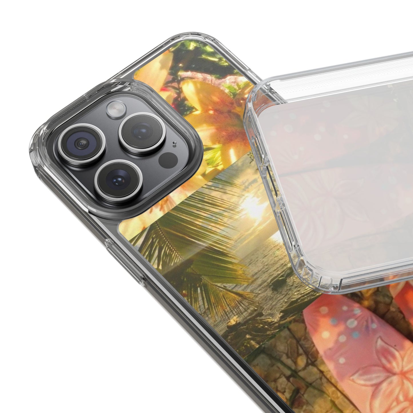 Tropical Sunset Phone Case — Floral Surfboard Clear iPhone Case