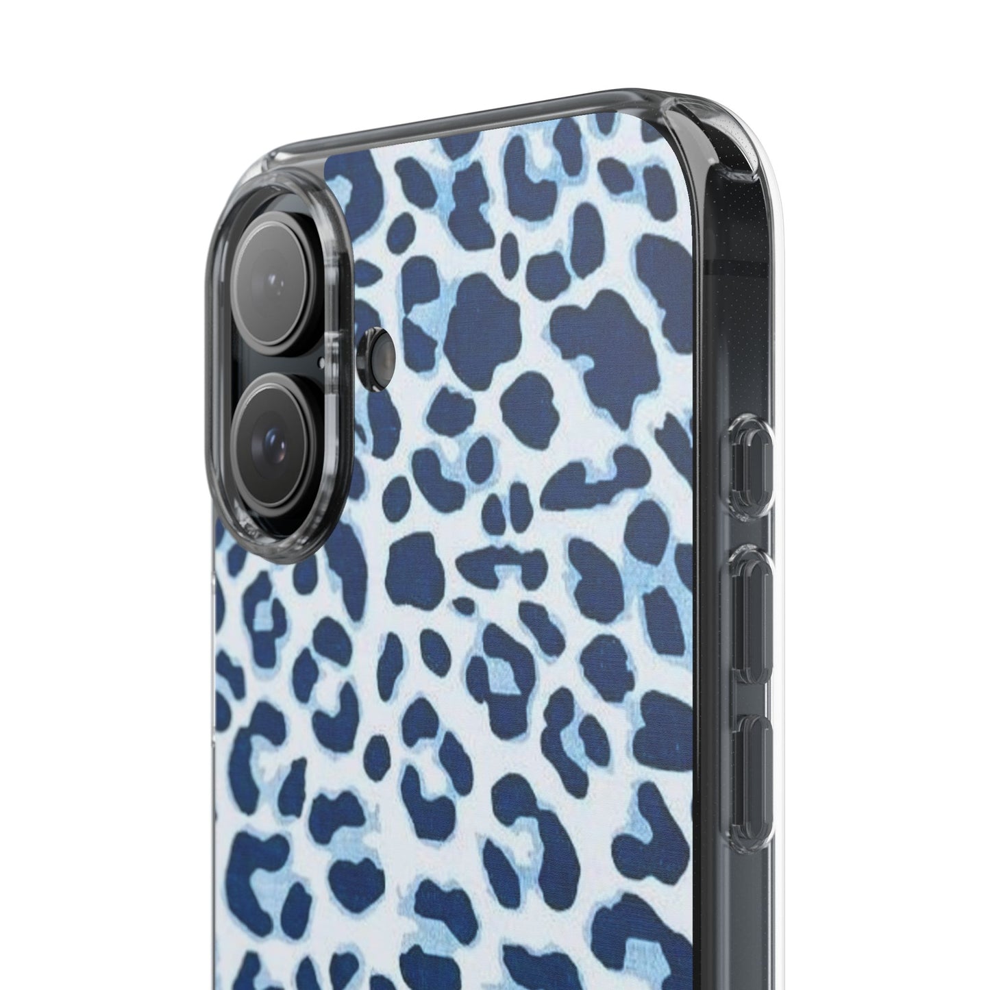 Clear Impact-Resistant Phone Case — Blue Watercolor Leopard Print