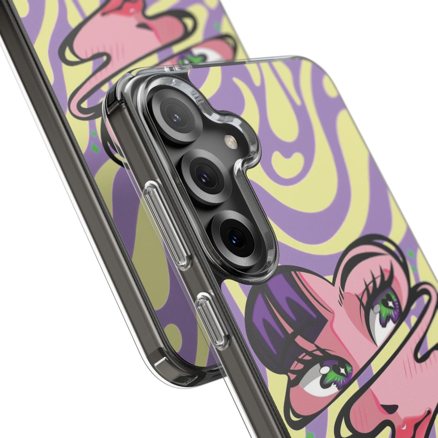 Clear Impact-Resistant Case — Retro Psychedelic Heart Face Design