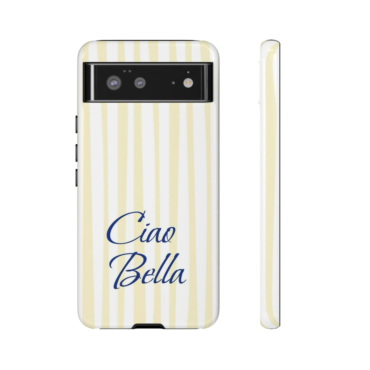 Ciao Bella Phone Case – Striped Elegant Italian Script Protective Cover