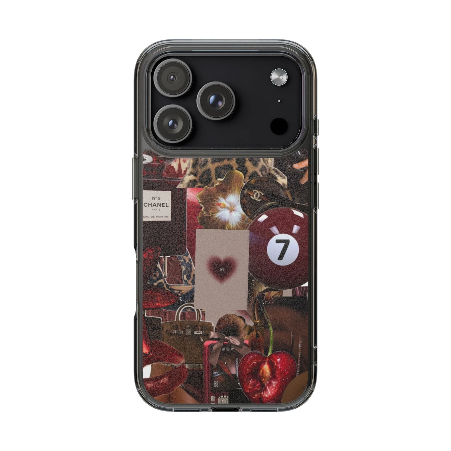 Clear Impact-Resistant Phone Case — Retro Cherry Collage Design
