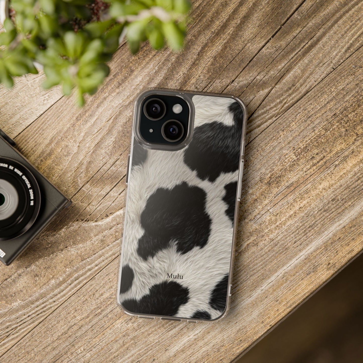 Cow Print Clear Impact Phone Case — Faux Fur Black & White Protection